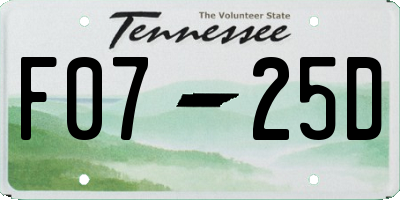 TN license plate F0725D