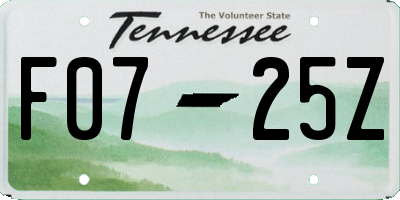 TN license plate F0725Z