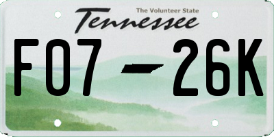 TN license plate F0726K