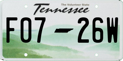 TN license plate F0726W