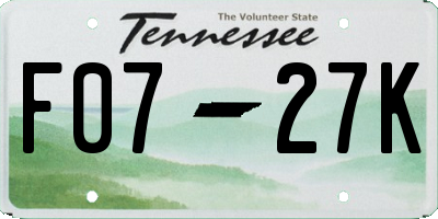 TN license plate F0727K
