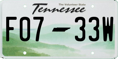 TN license plate F0733W