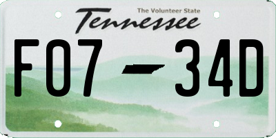 TN license plate F0734D