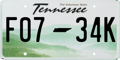 TN license plate F0734K