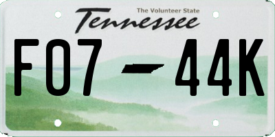 TN license plate F0744K