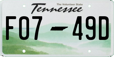 TN license plate F0749D