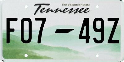 TN license plate F0749Z