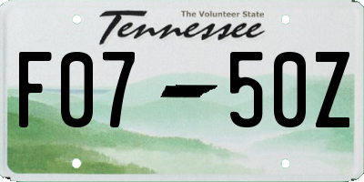 TN license plate F0750Z