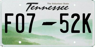 TN license plate F0752K