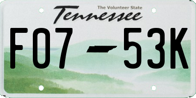 TN license plate F0753K