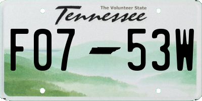 TN license plate F0753W