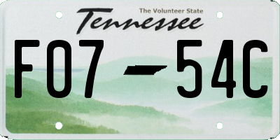 TN license plate F0754C