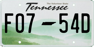 TN license plate F0754D