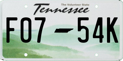 TN license plate F0754K