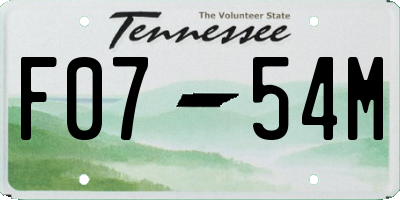 TN license plate F0754M
