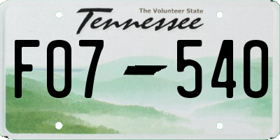 TN license plate F0754O