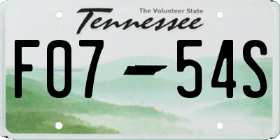 TN license plate F0754S