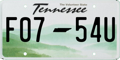 TN license plate F0754U