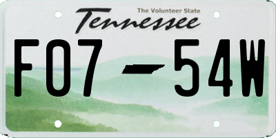 TN license plate F0754W