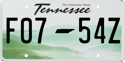 TN license plate F0754Z