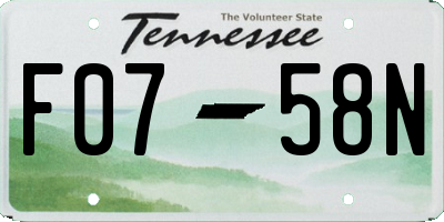 TN license plate F0758N