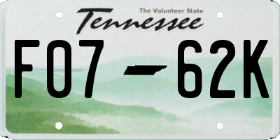 TN license plate F0762K