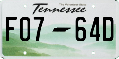 TN license plate F0764D