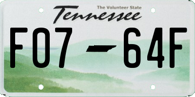 TN license plate F0764F