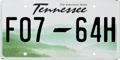 TN license plate F0764H