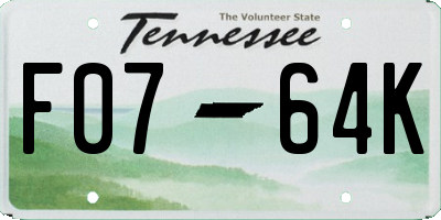 TN license plate F0764K