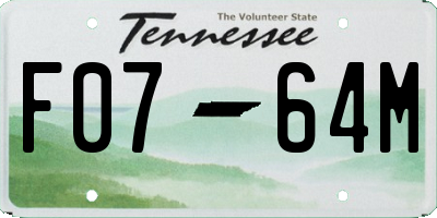 TN license plate F0764M