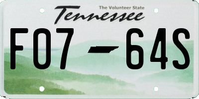 TN license plate F0764S