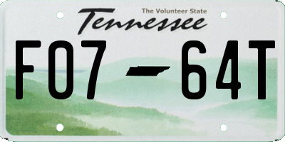 TN license plate F0764T
