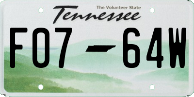 TN license plate F0764W
