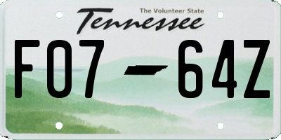 TN license plate F0764Z