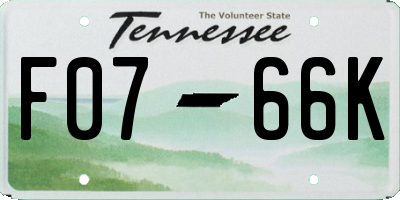 TN license plate F0766K