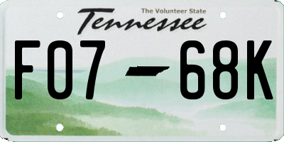 TN license plate F0768K
