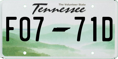 TN license plate F0771D