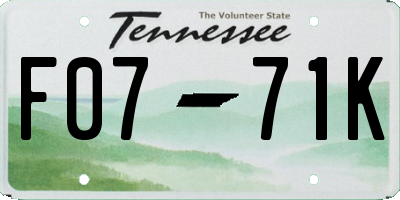 TN license plate F0771K