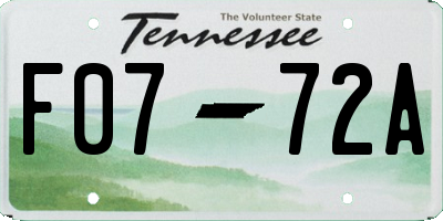 TN license plate F0772A