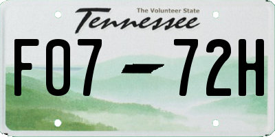 TN license plate F0772H