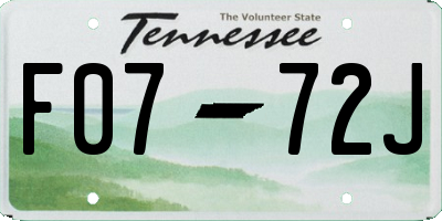 TN license plate F0772J