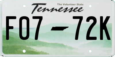TN license plate F0772K