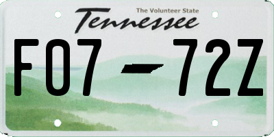 TN license plate F0772Z