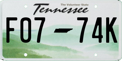 TN license plate F0774K