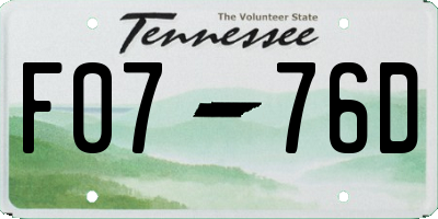 TN license plate F0776D