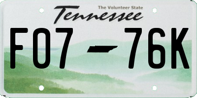 TN license plate F0776K