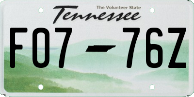 TN license plate F0776Z