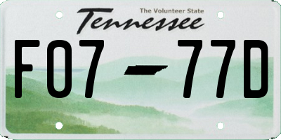 TN license plate F0777D