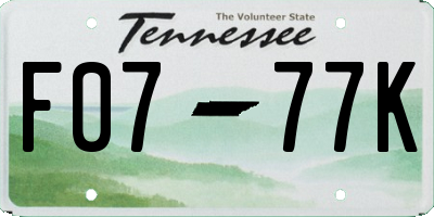 TN license plate F0777K